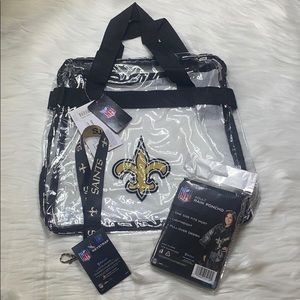 3-pc Set, New Orleans ‘SAINTS’ NFL Clear Tote/Bag, Adult Poncho, Keystrap, NWTag